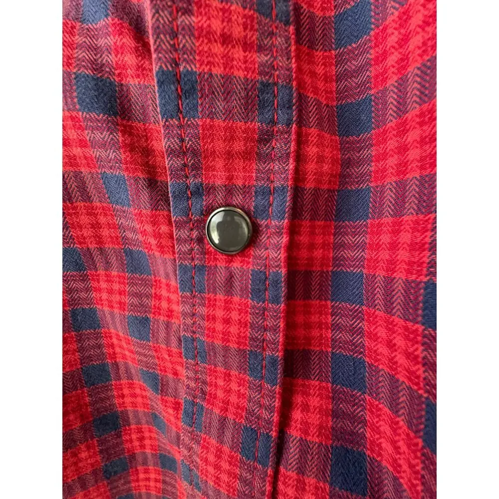Mens Banana Republic red blue plaid slim fit cotton spandex western Large